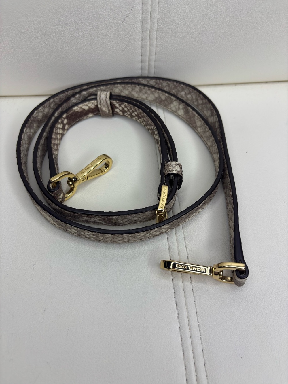 Michael Kors Taupe Snake-Print Leather Adjustable Crossbody Strap